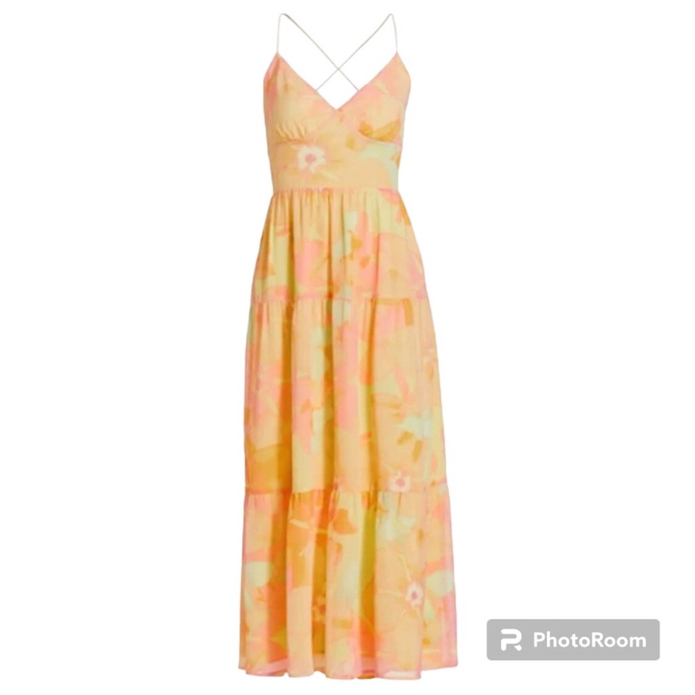 Wayf  pastel floral strappy cami cross cross lace up back tiered maxi dr…